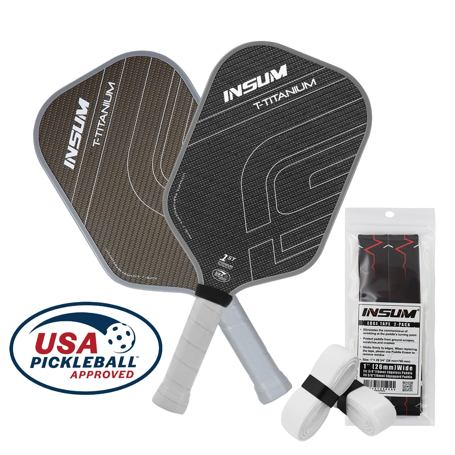2Pcs T-Titanium Pickleball Paddles,USAPA Approved,CTS-Carbon Titanium Surface,Elongated Handle 16MM Pickleball Rackets Set of 2