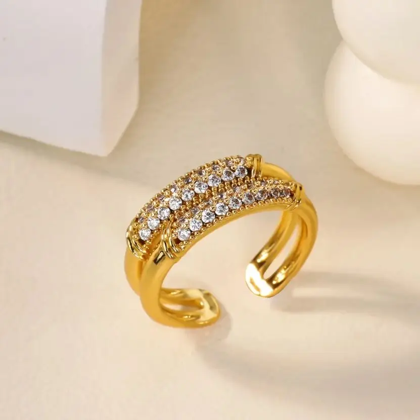 Rings Micro-Paved Zirconia Geometric Adjustable for Women Gold Color