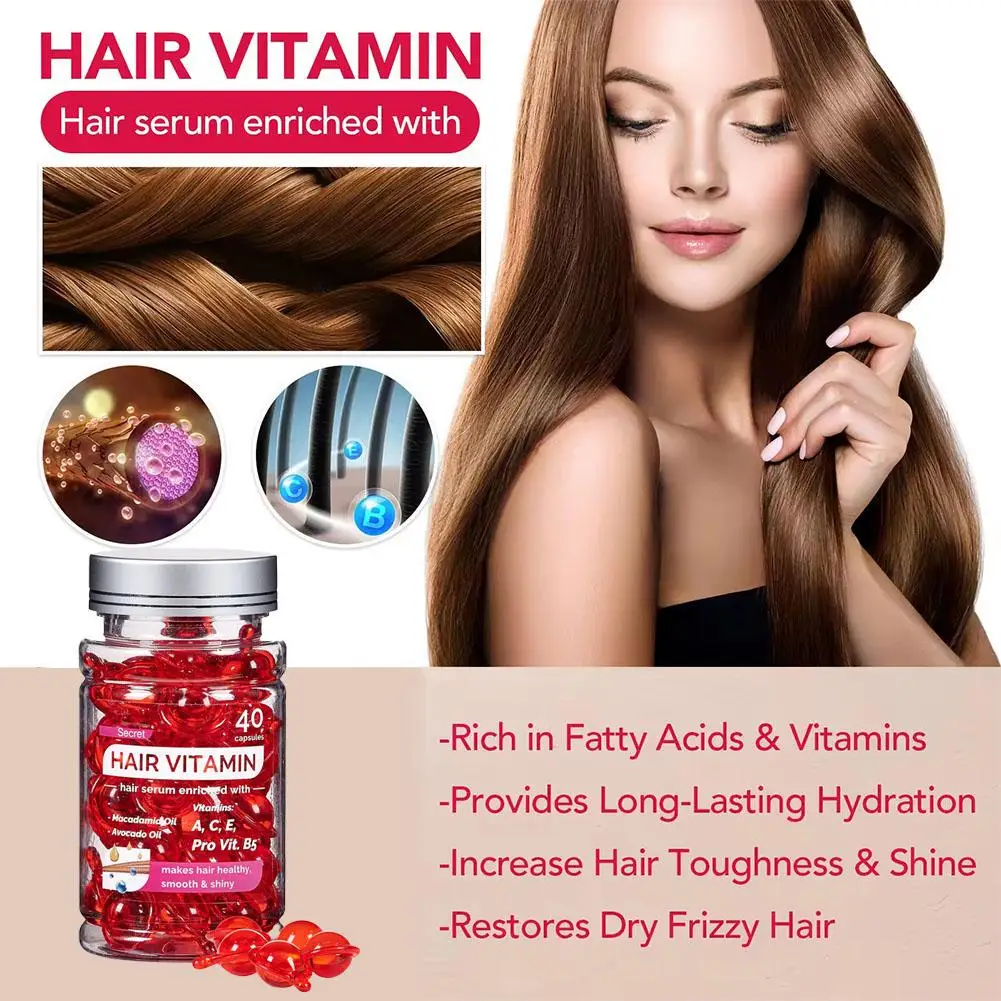 40 capsules Red Hair Vitamin Capsule Keratin Oil Repair Curly Hair Damage Essential Oil Silky Smooth
