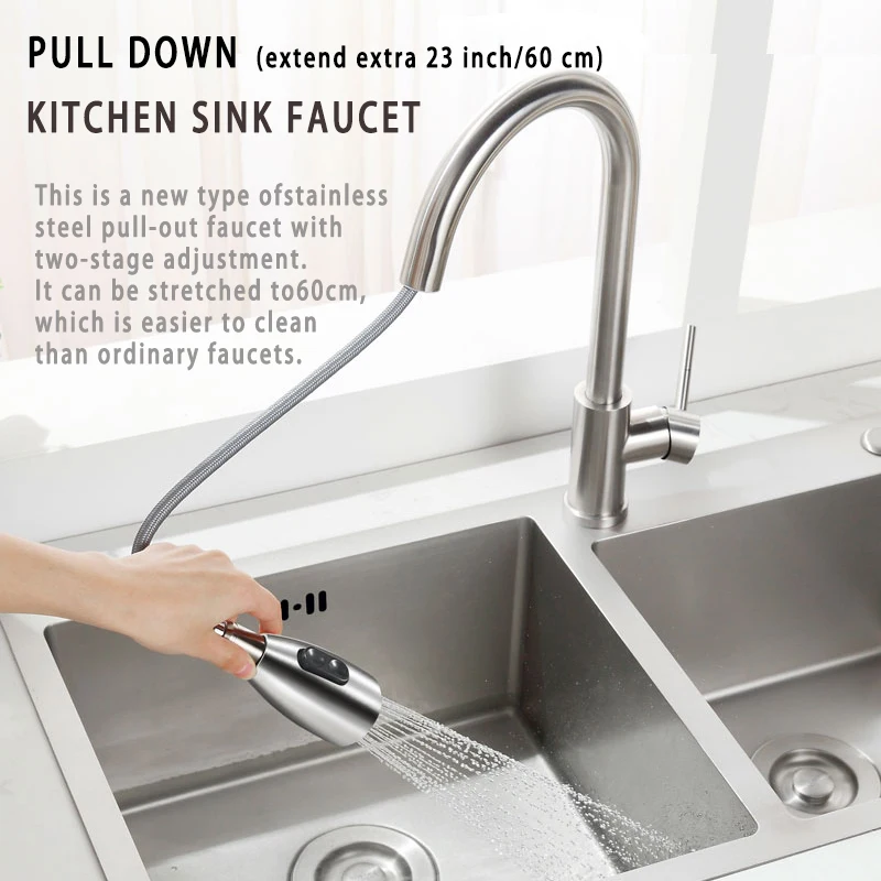 

304 Stainless Kitchen Mixer Faucet Steel Water Tap Gourmet Cooking Faucet Pull-type Kitchen Faucet Grifo Cocina кухня