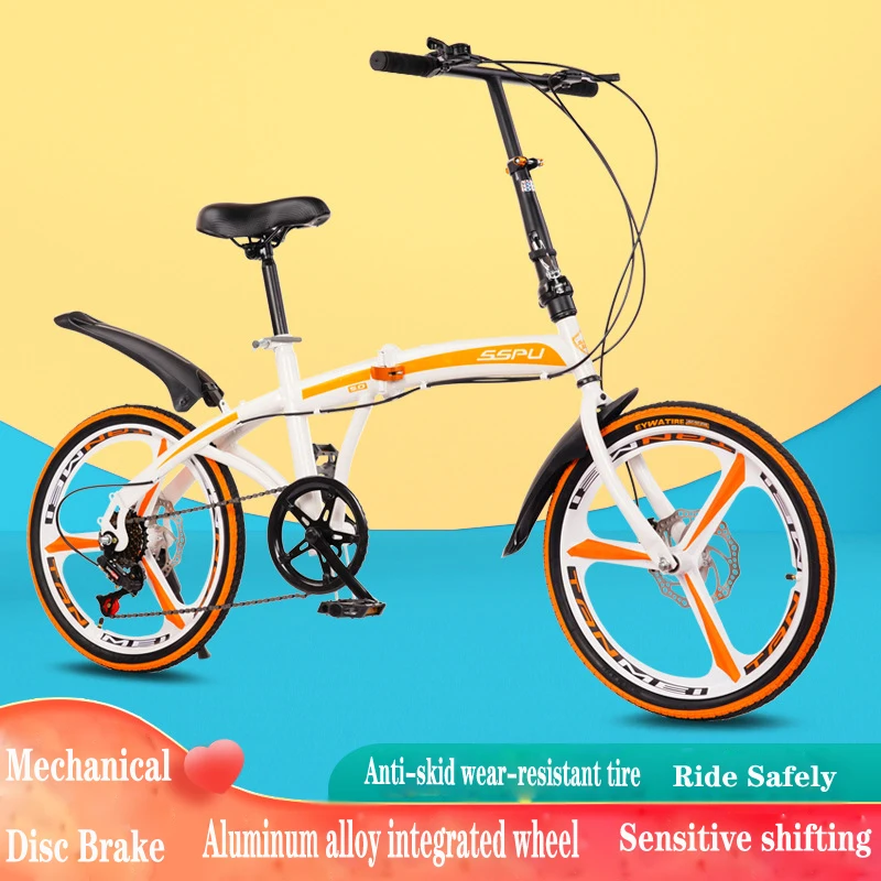 

New 20 Inch Folding Bicycle Aluminum Alloy Wheel Steel Body Folding Bike Variable Speed Ultra Light Portable Adult Bicycle