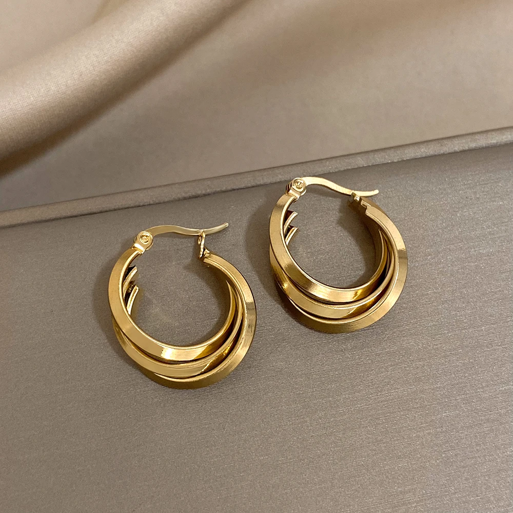 DODOHAO 316L Statement Stainless Steel Twist Round Hoop