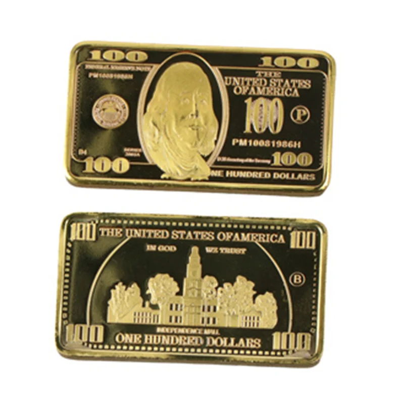 1pcs USA 100 Dollar Bullion 24k Gold Bar American Metal