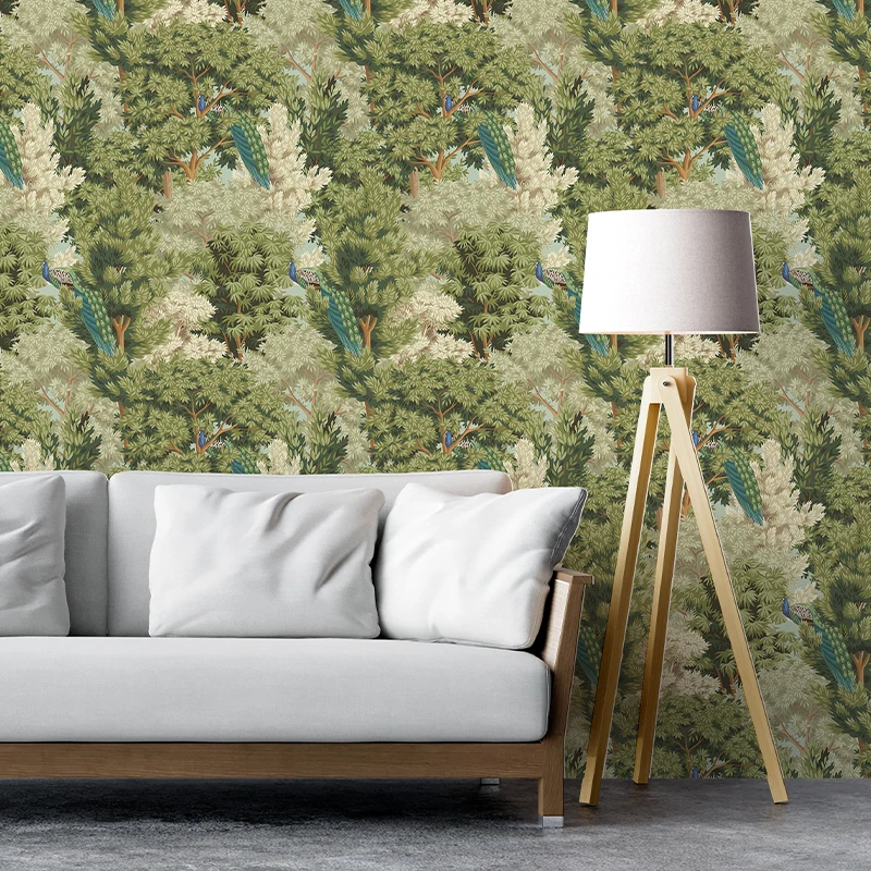 Green Forest Natural Landscape large mural Customized Size Peel And Stick Canvas Fabric Home Decor Retro TV Background what are green forest’s songs about