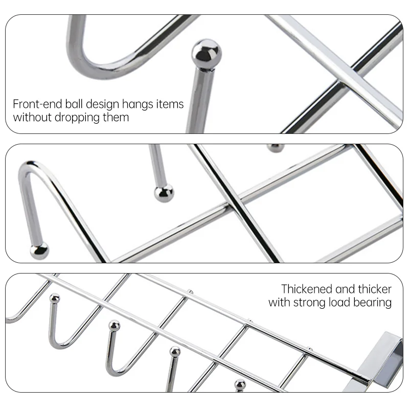 1pcs Stainless Steel Cabinet Hook No Punching 5-Hook Multifunctional Towel Coat Hanger Rack Durable Bathroom Kitchen Organizer