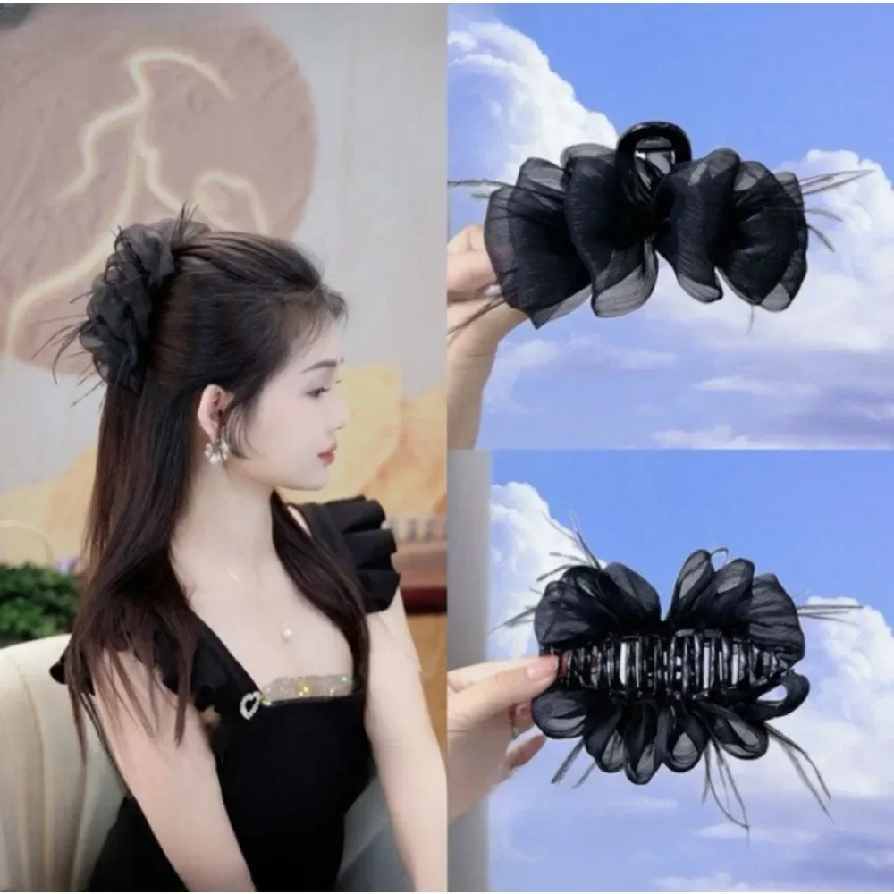 Elegant Black Starry Cloud Rhinestone Hair Claw Clip Double Bow  Accessories for Women Barrettes&Hair Gifts Wedding 헤어액세사리