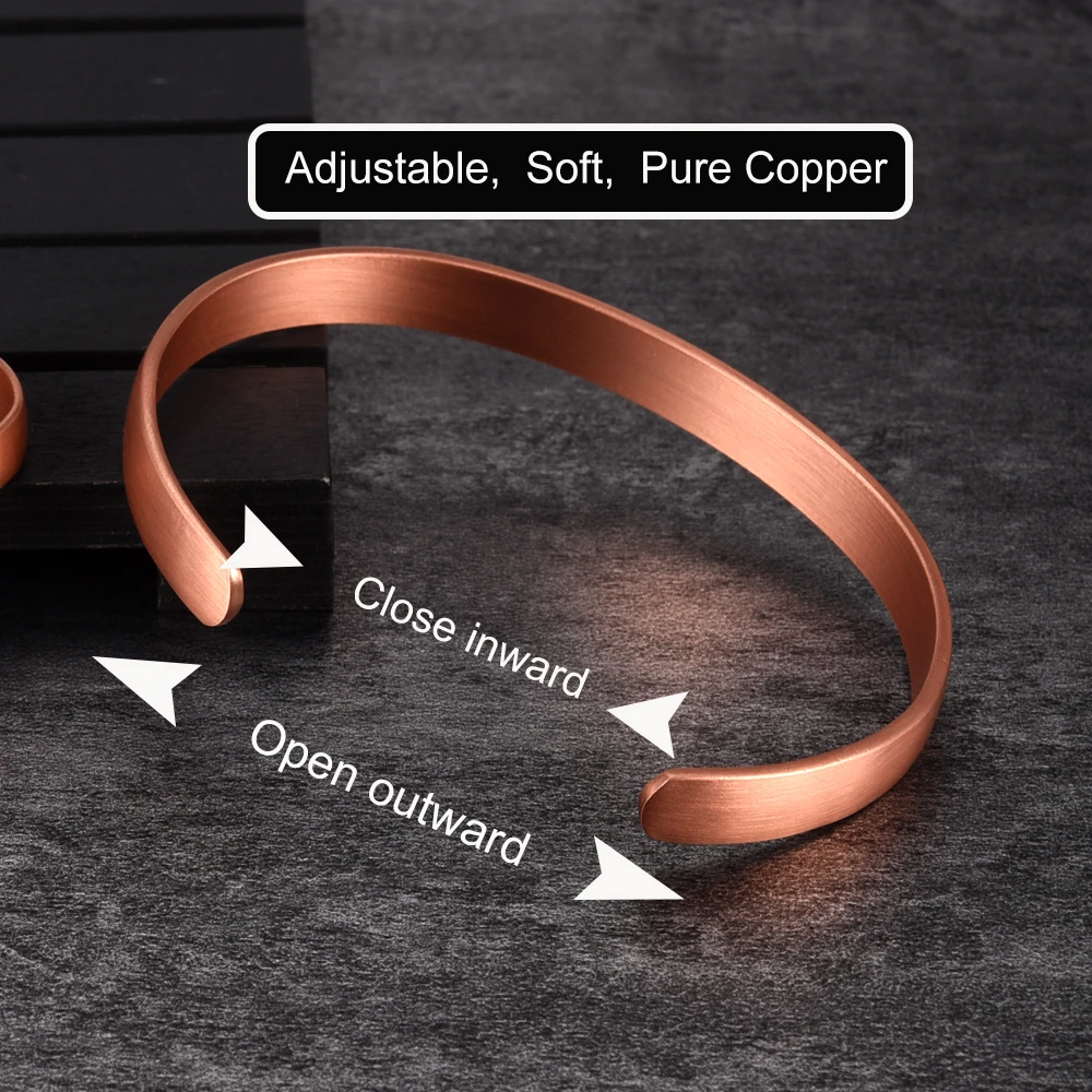 Copper Bracelets Vinterly Pure Copper Bracelets Magnetic Therapy Arthritis Matte Adjustable High Magnets Open Cuff 8mm Bangles Resizable Jewelry with bangle bracelet,magnetic bracelet