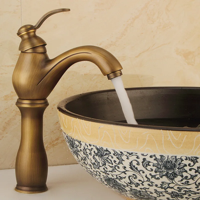

All Copper Antique Wire Drawing Kitchen High Water Faucet European Cold And Hot Dual use Bathroom Sink Basin Faucets