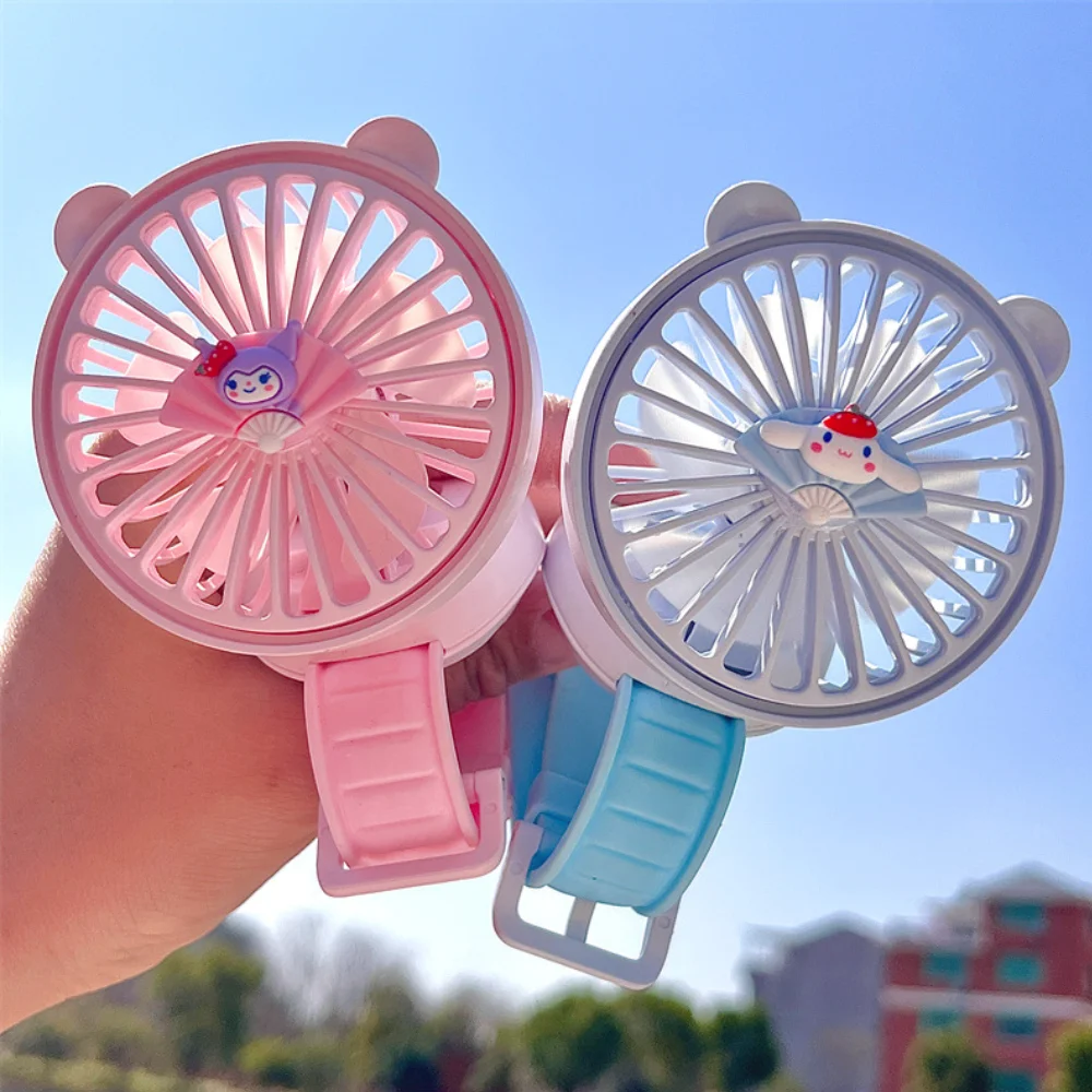 

Kawaii Hello Kitty Handheld Fan Sanrio Cinnamoroll Kuromi Mini Fan Watch Anime USB Rechargeable Portable Outdoor Wrist Fans Gift