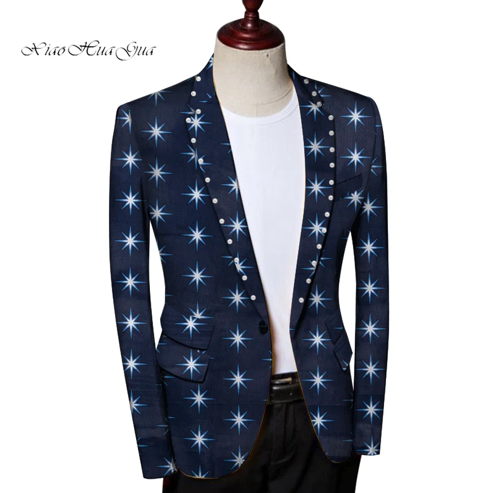 Men Blazer Fancy African Print Men Clothes Wedding Party Dress Suit Blazer Jacket Tops Coat Casual Men Suits Blazers WYN732