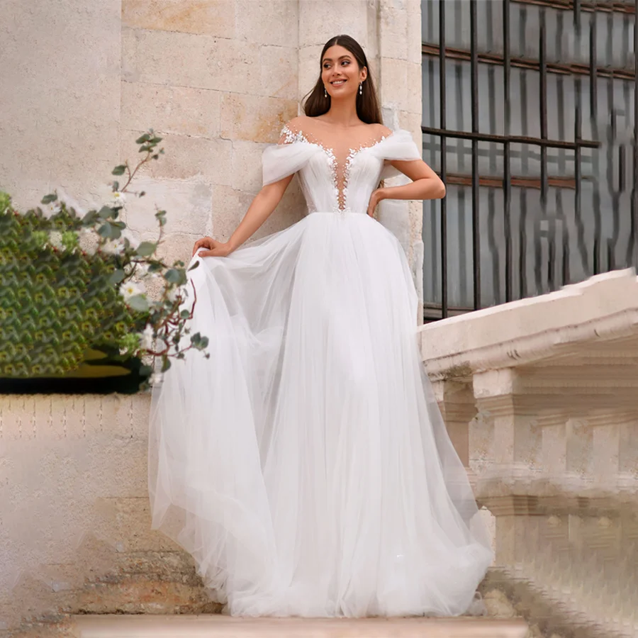 

Роскошные Аппликации с глубоким вырезом и бусинами для верхней юбки, рукав-крылышки, свадебное платье, с глубоким V-образным вырезом и искусственным жемчугом