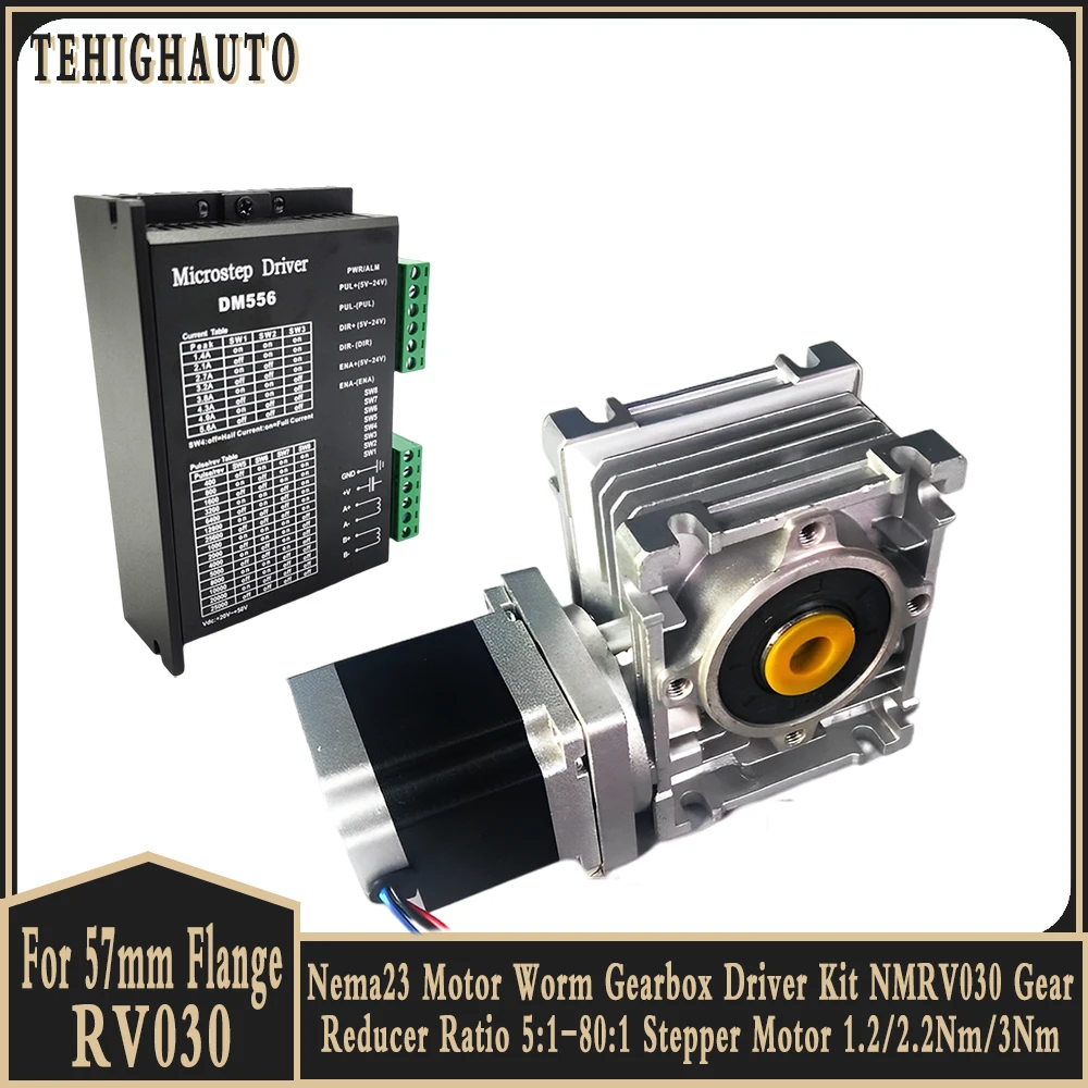Worm Gearbox Nema23 Motor Dm556 Driver Kit Redutor de Engrenagens Relação 5:180:1 Motor de Passo 12 nm 22nm 3nm Fases