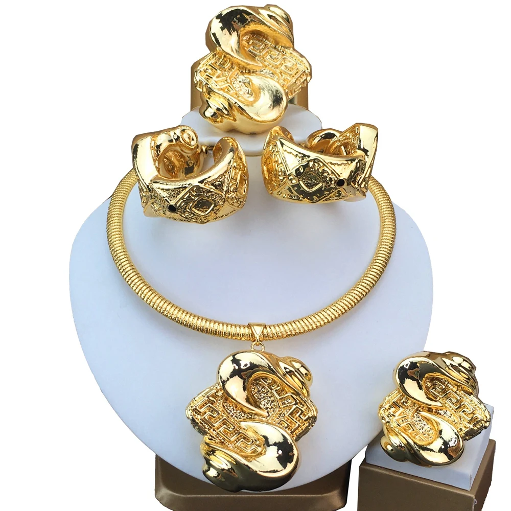 Fashion Italian Dubai Gold Plated Jewelry Set Simple Style Necklace All Copper Material Light Weight Flower Jewelry FHK16700