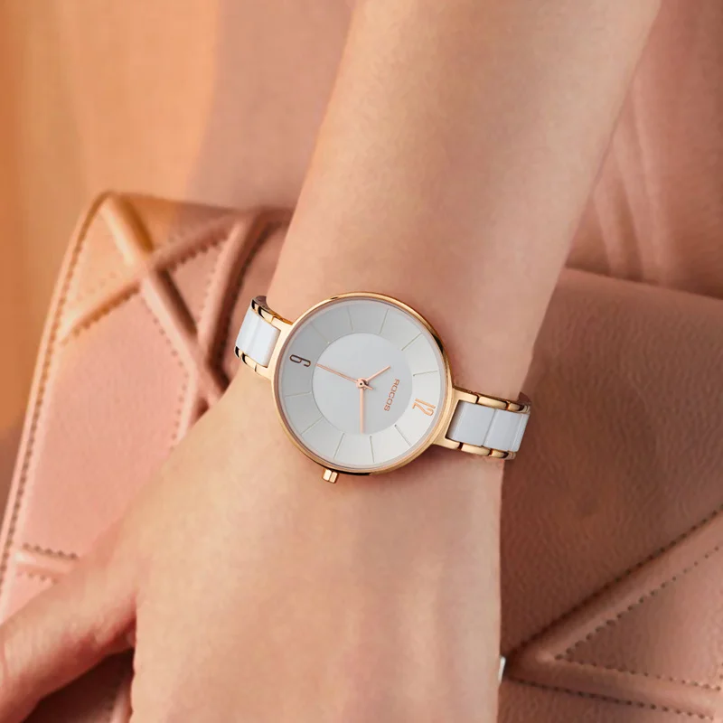ROCOS Women's Ceramic Fashion Quartz Watch Elegant Luxury Ladies Watches Waterproof Quartz Watch for Women Slim Ceramic Clock
