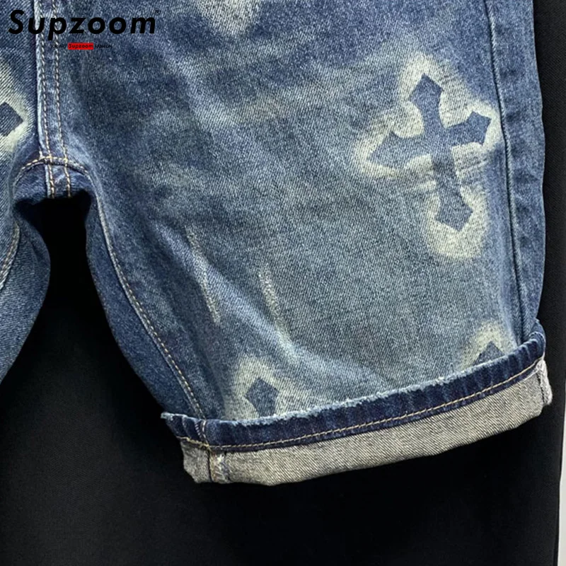 Supzoom 남성용 지퍼 플라이 스톤 워싱 캐주얼 카고 패치워크 코튼 데님 포켓 청바지 반바지, 여름 패션, 신상, 핫 세일