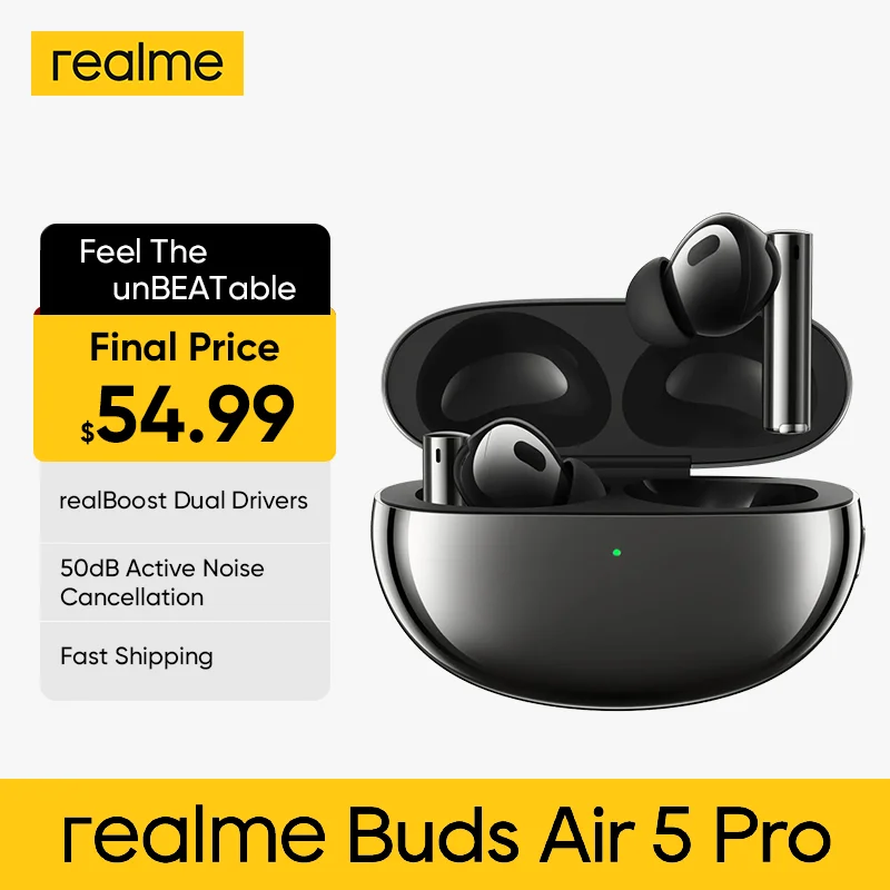 realme Buds Air 5 Pro TWS Earphones 50dB Active Noise Cancelling 11mm Bass  Driver Wireless Earbuds HiFi realBoost Dual Driver