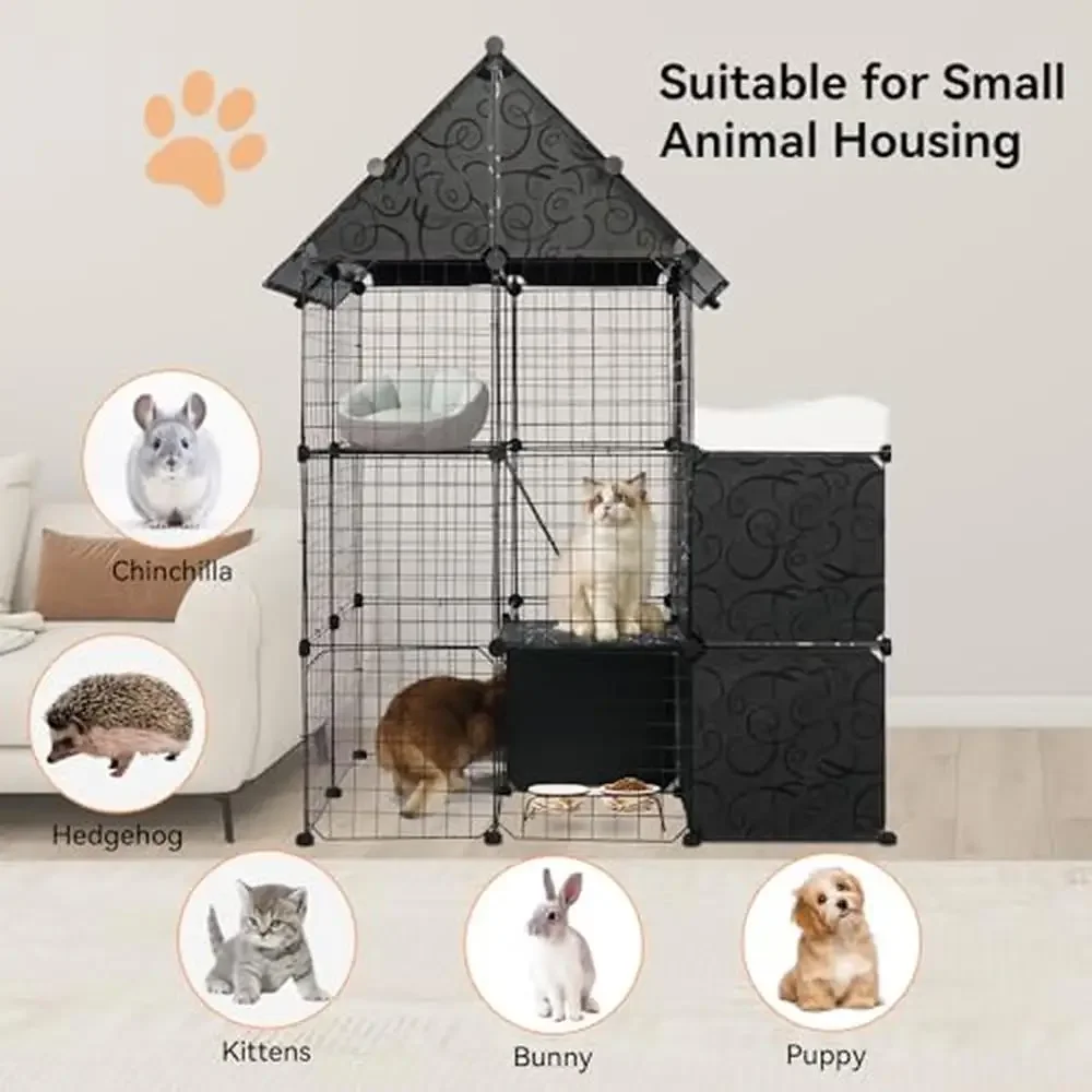 Large Cat Enclosure with Storage Cube Indoor Use DIY Catio Playpen Detachable Metal Cat Cage Multiple Applications Easy to Clean