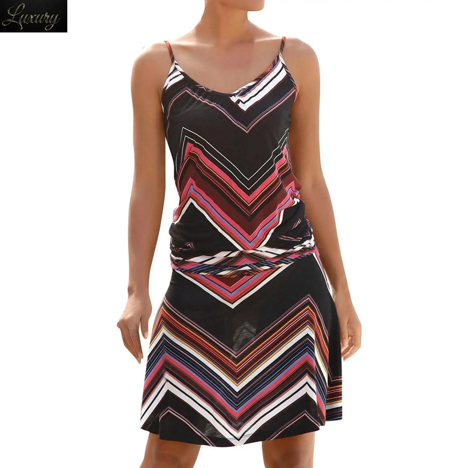 

2024 Fashion Casual Women Printed Dress Sleeveless O-Neck Beach Bodycon Mini Camis Sun Dresses