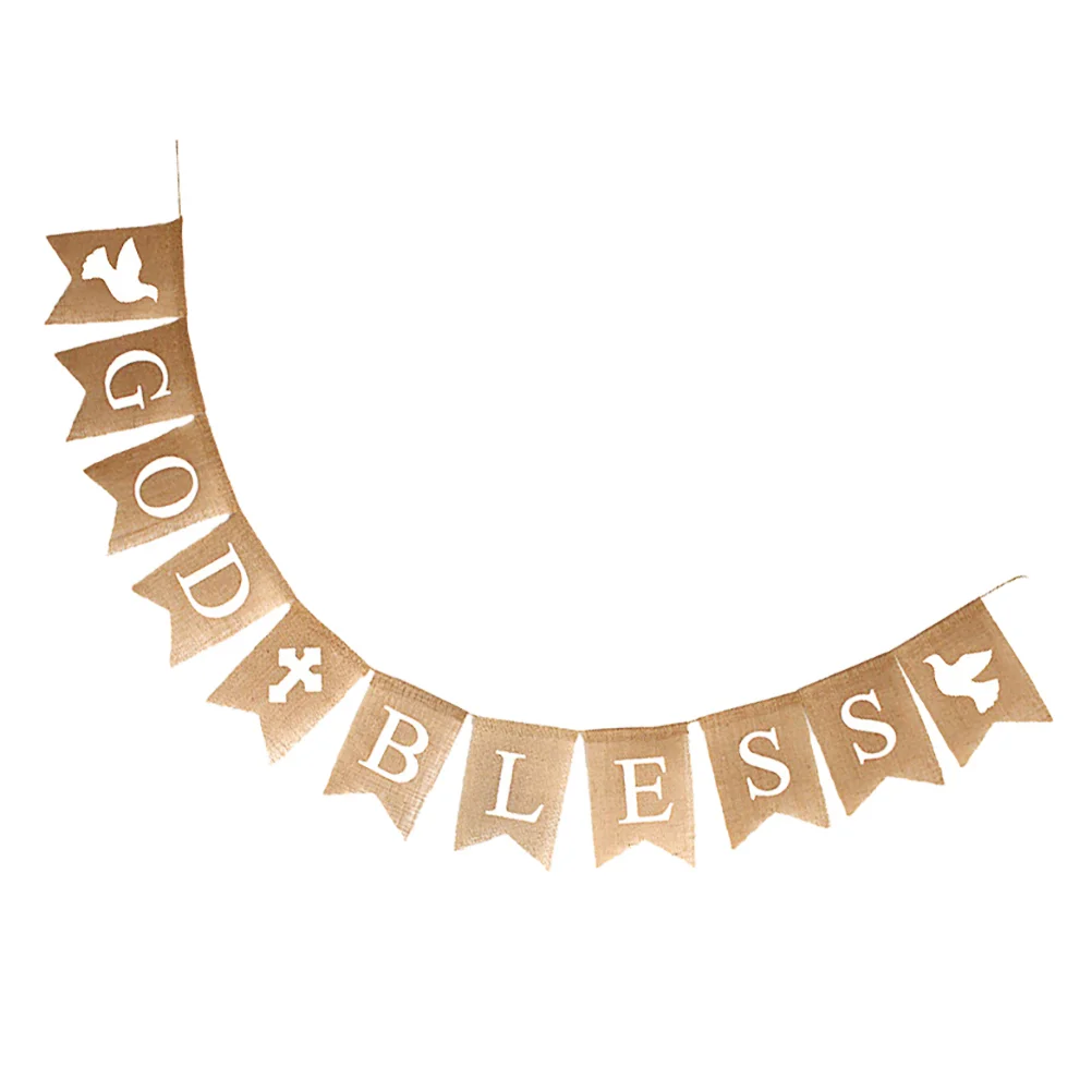 

Bless Banner Baptism Pigeon Linen Hanging Swallowtail Bunting for Confirmation First Communion Baptism Party Supplies