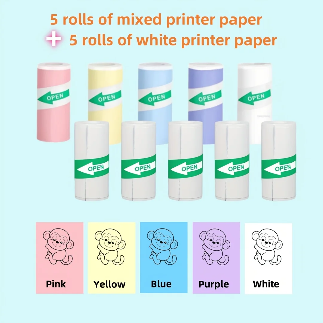 Colorful Mini Printer Paper 57mm Thermal Label Sticker Paper for Desktop Printers Office Use