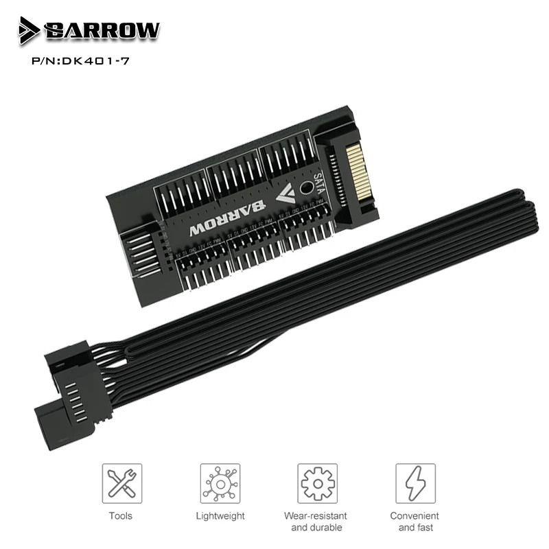

Barrow RGB Fan Hub Splitter For 5V 3Pin ARGB Light + 4Pin PWM Fan + 2Pin Temperature Meter SATA Power DK401-7