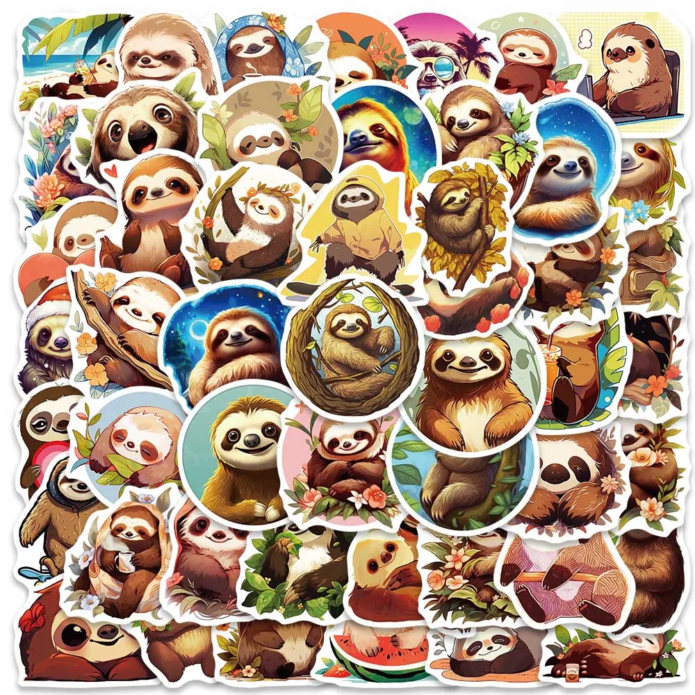 50pcs Funny Cute Cartoon Animals Sloth Graffiti Sticker For Laptop Phone Luggage Guitar Diary Waterproof Vinyl Decals