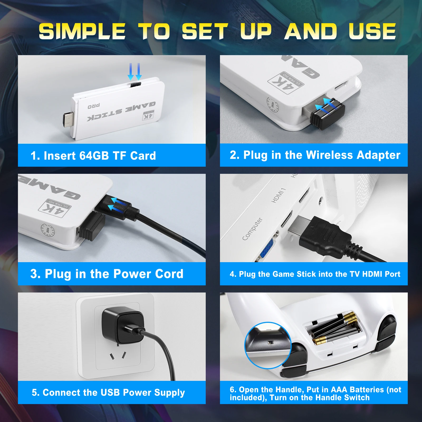 M15 4K TV Retro Handheld Game Console Stick 2.4G Dual Wireless Controller 20000+ Classical Games 23 Classic Emulaters 5