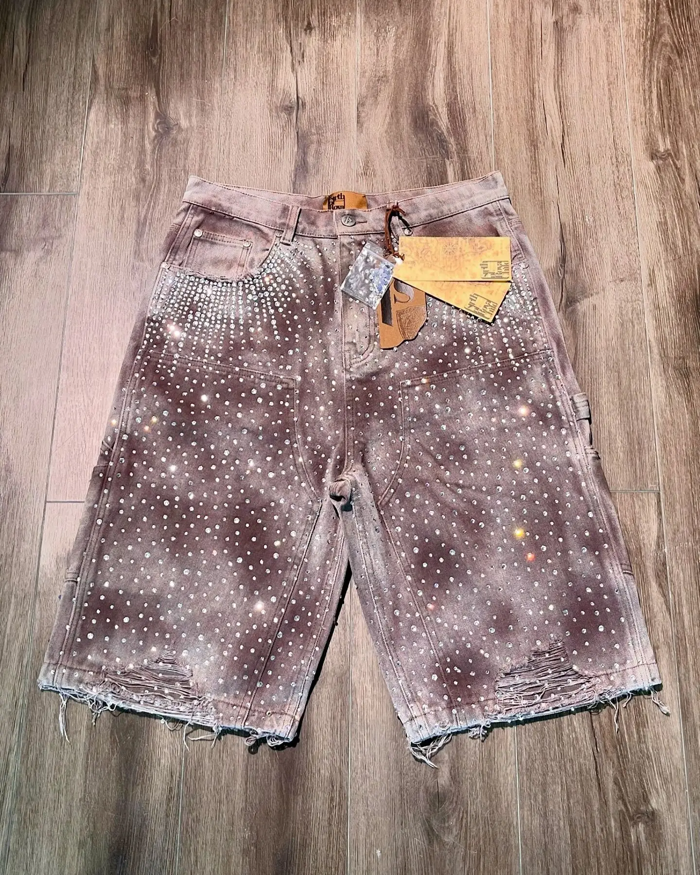 Streetwear Shorts Y2K Jeans Mens American Hip Hop Retro Rhinestones Sequins Baggy Denim Gym Shorts High Waist Casual men jeans denim pants denim shorts summer jeans shorts