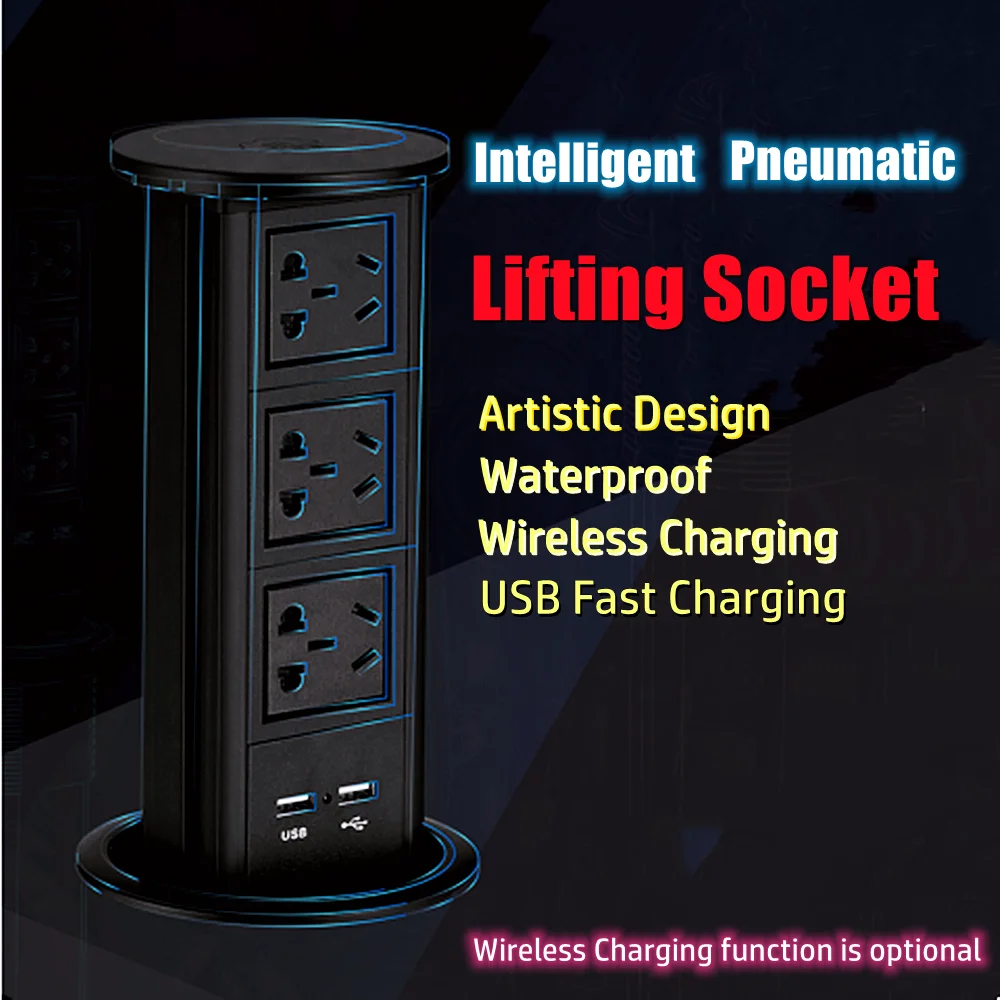 

Table Pop Socket Pneumatic Automatic Lifting Socket USB Wireless Charging Kitchen Island Tabletop Desktop Universal Power Outlet