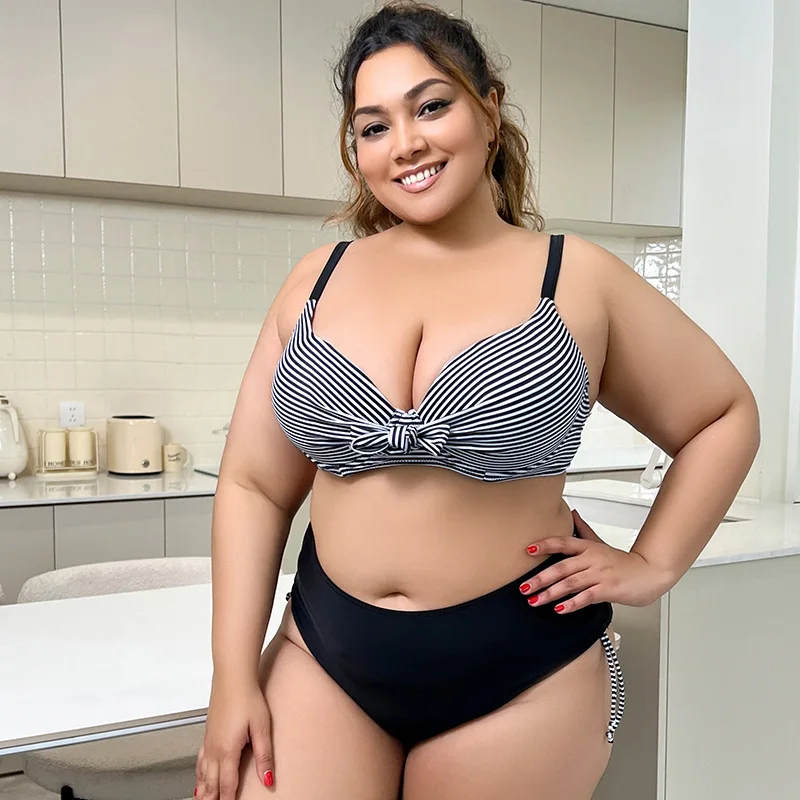 Plus rozmiar bikini zestaw strój kąpielowy w paski kobiety brazylijski strój kąpielowy Biquini strój kąpielowy z rozcięciem strój kąpielowy kobiety kąpielówki z wysokim stanem
