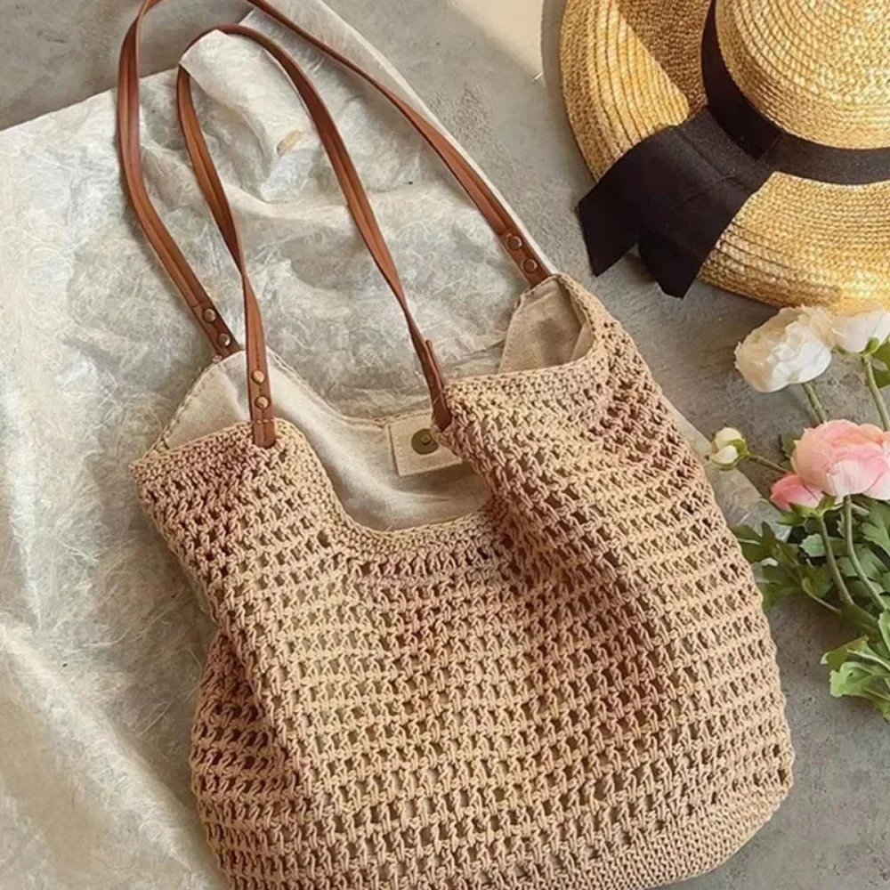 Women's Backpack Handmade Weaving Handbag Shoulder Bag Literary Retro Beach Holiday Outdoor Camping Picnic Bag