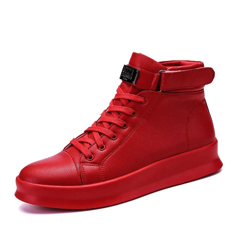 Superstar-Sapatos masculinos de skate High Top, tênis de couro vermelho, formadores confortáveis, moda designer, venda quente