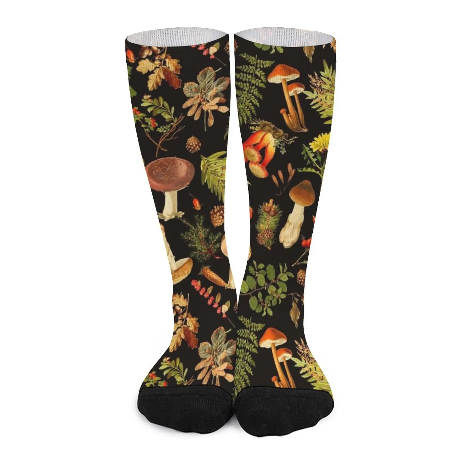 Vintage toxic mushrooms forest pattern on black Socks Women's compression socks sock men