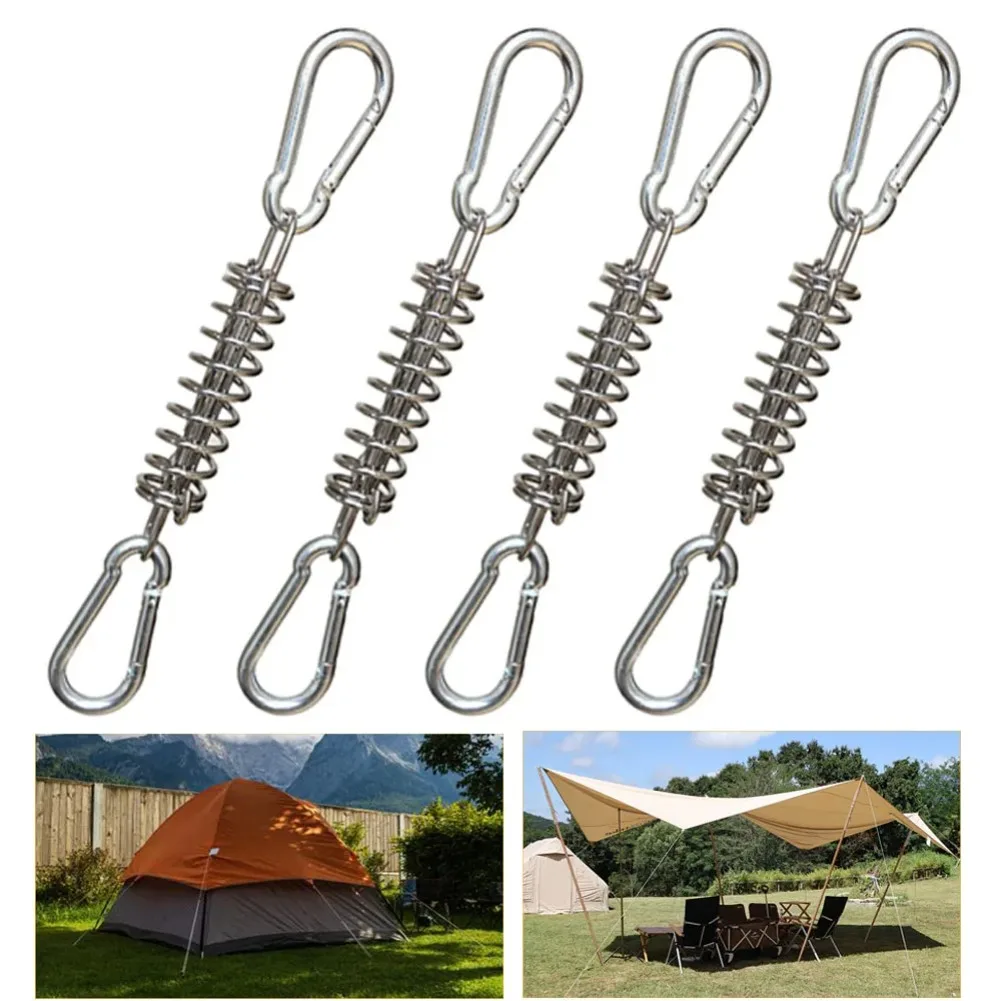 4/6Pcs Camping Tent Wind Rope Spring Buckle Tent Tensioner Deck Pegs Carabiner Clips Awning Tightener Fixed Hook