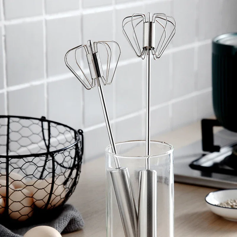 Semi-automatic Egg Beater 304 Stainless Steel Egg Whisk Manual Hand Mixer Self Turning Stirrer Kitchen Accessories Tools egg beater