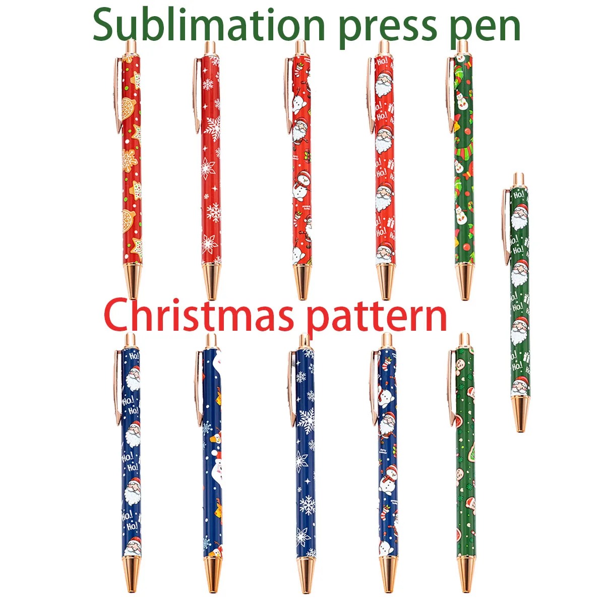 

96 Pcs Christmas Gift Press Ballpoint Pen Heat Transfer Printing Pattern Simple Advertising Creative Student Writing Metal Pen