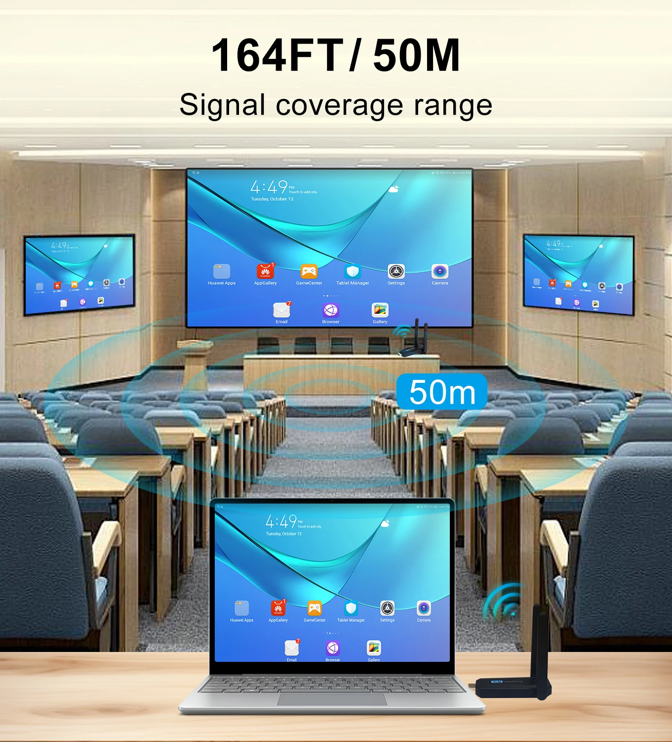 Wireless HDMI Transmitter and Receiver 50M/164Ft  Kit 4K Decode 1080P@60Hz Output, Plug and Play for Streaming Video,Laptop/PC/T 5