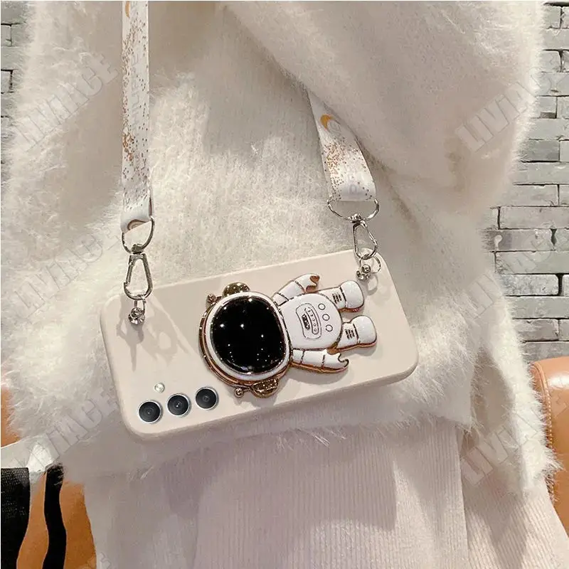 Astronaut Lanyard Crossbody Silicone Phone Case with Stand Cover