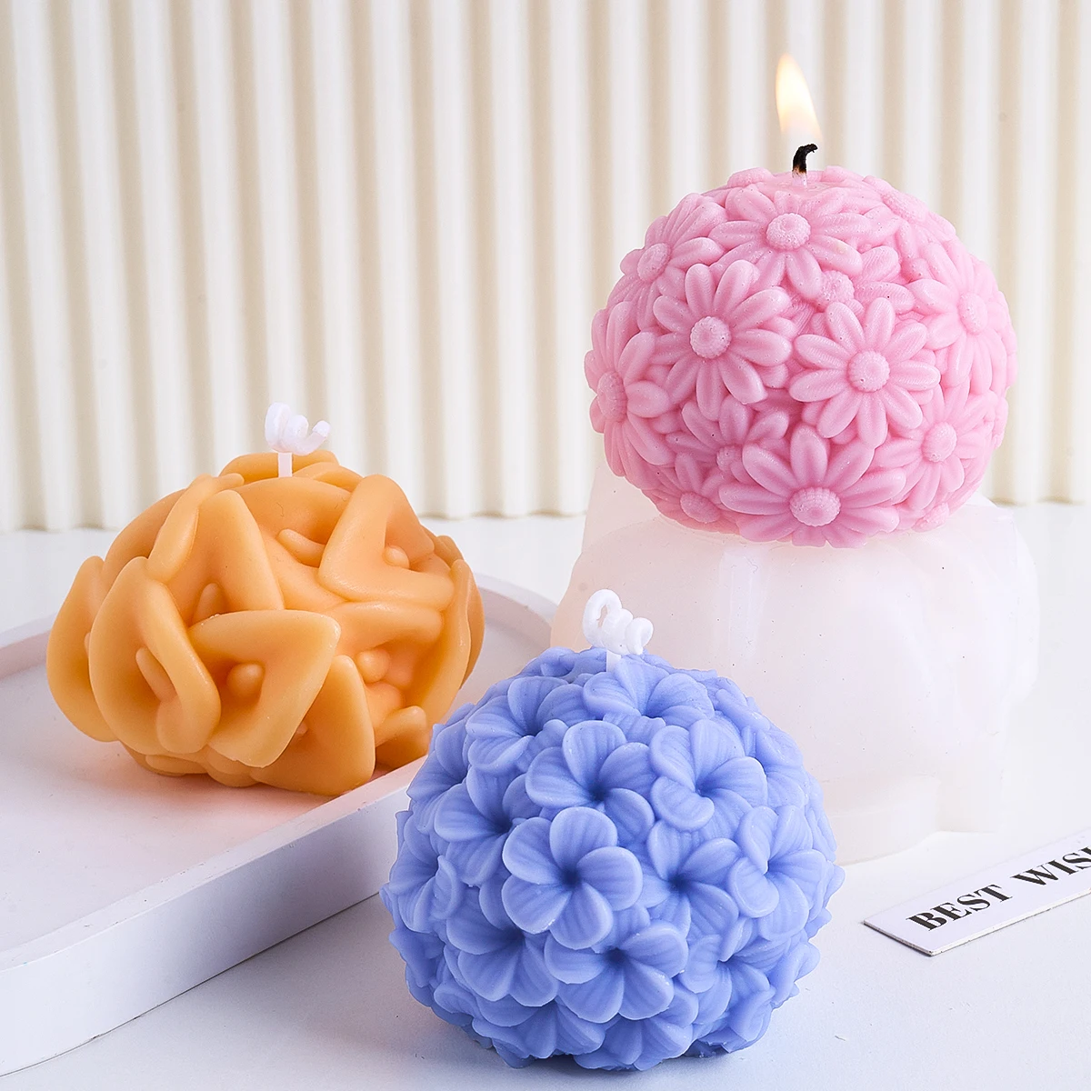 Multi-Style Round Ball Silicone Candle Mold DIY Daisy Frangipani Balls Calla Flower Balls Aromatherapy Candle Molds Craft Gifts