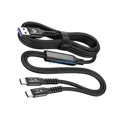 Universal 2 - in - 1 Dual USB - C Charging Cable with Nylon Braiding - 6A High - Speed Splitter
