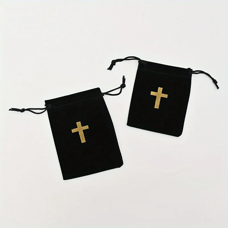 10Pcs Black Cross Pattern Bag with Drawstring Gift Packaging Fabric Pouch for Necklace Earrings Elegant Storage Pouches 6