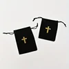 10Pcs Black Cross Pattern Bag with Drawstring Gift Packaging Fabric Pouch for Necklace Earrings Elegant Storage Pouches 6