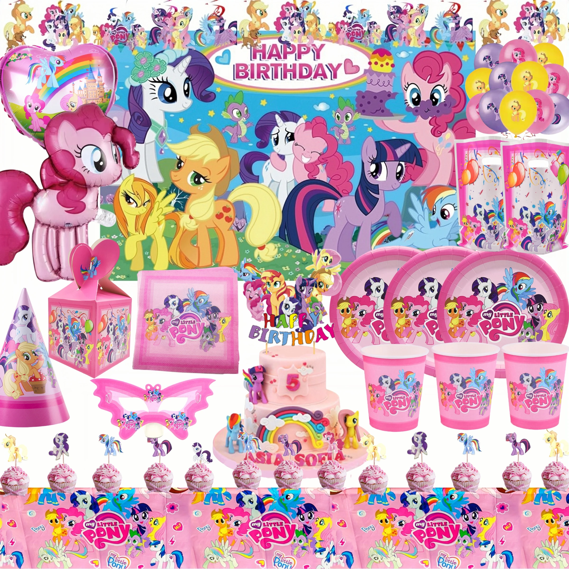 Cartoon Little Pony Birthday Party Decoration Plates Cup Pink Pony Latex Balloon Tablecloth Baby Shower Kid Girls Party Supplies sursurpirse baby elephant latex blue pink confetti polka dot balloon set for baby shower boys girls birthday party supplies