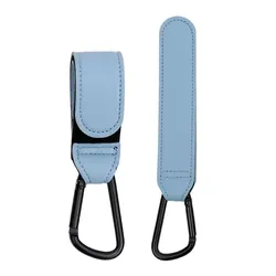 Multi-Function Adjustable PU Leather Stroller Hooks for Baby Diaper Bags - Strong, Durable, High-Quality (Blue 2pcs)