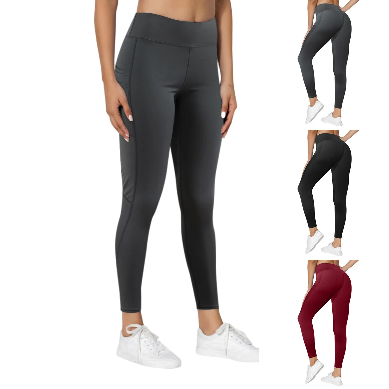 

Женский облегающий костюм с завышенной талией, модель 2024 года, повседневные трико для бега, леггинсы с карманами, костюм для йоги