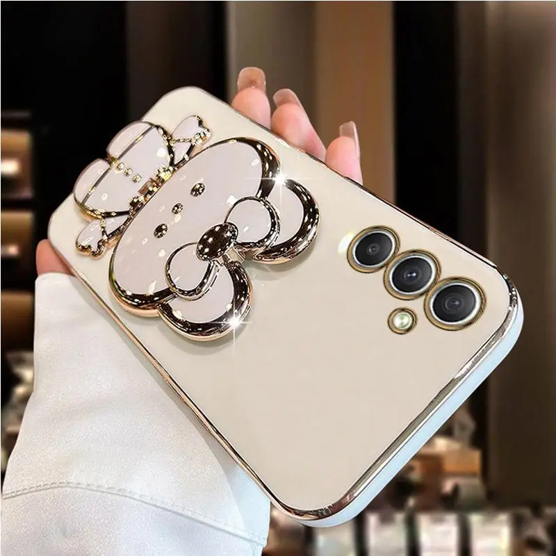 Diamond Strap Mirror Rabbit Phone Holder Case with Stand Cover