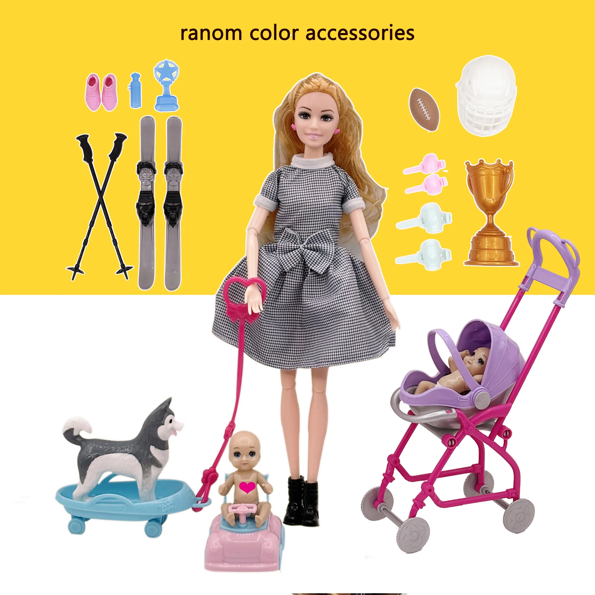 ファッションドールセット、ベビードール用ベビーカーと犬のペットセット、キュートで楽しいテーマのプレイハウスゲーム、ドールアクセサリー、誕生日プレゼントに最適