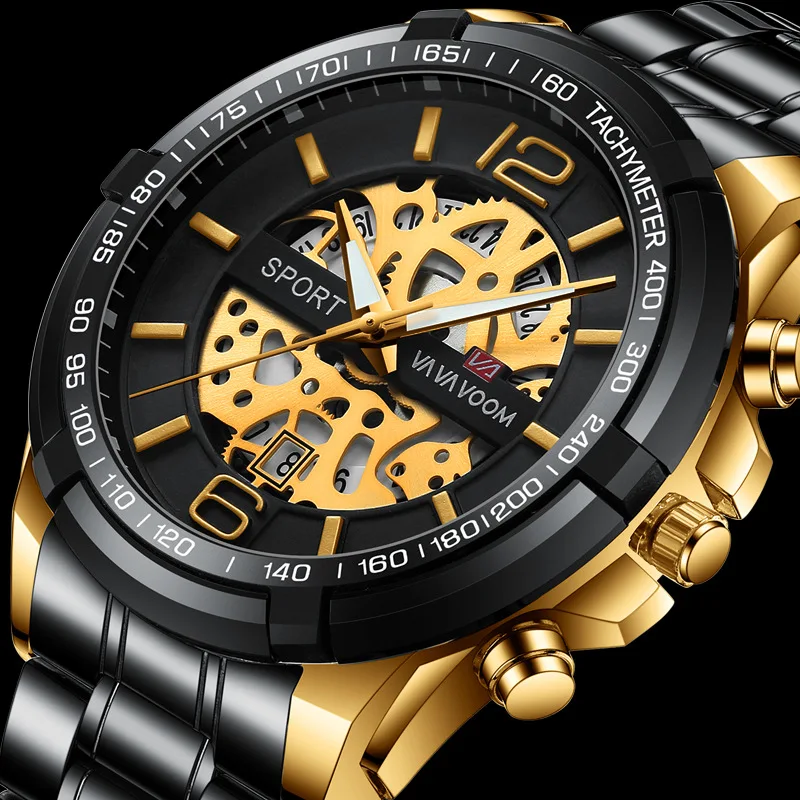 Luxury Waterproof Business Fashion Gold Watch for Men Stainless Steel Golden Black Male Wristwatches Relogio Masculino