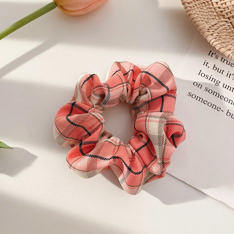 2022 Summer Korean Organza Plaid Scrunchie Women Girls Ponytail Holder Hair Ties Satin Elastic HairBands Hair Accesories goody hair clips Hair Accessories