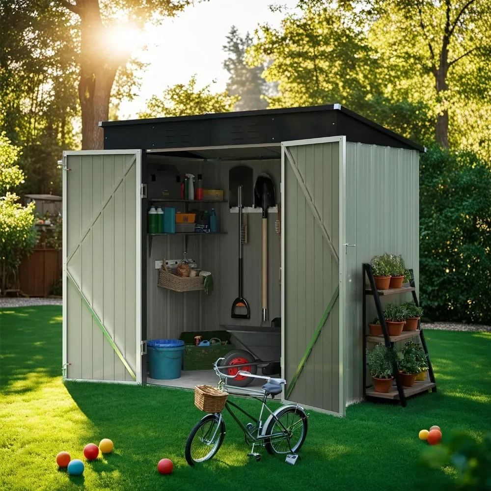 

Outdoor Storage Shed All Weather 6FTx4FT Metal Garden Shed with Lockable Double Doors, Sheds & Storage